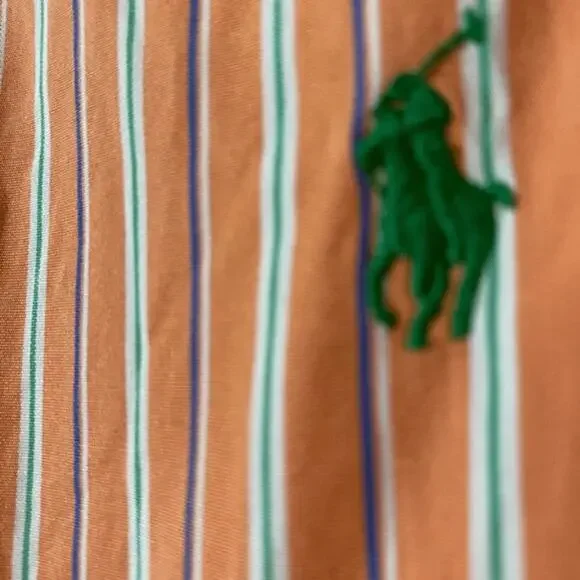 Ralph Lauren Mens  Sz Large Orange Striped Custom Fit Long Sleeve Shirt - Picture 6 of 6